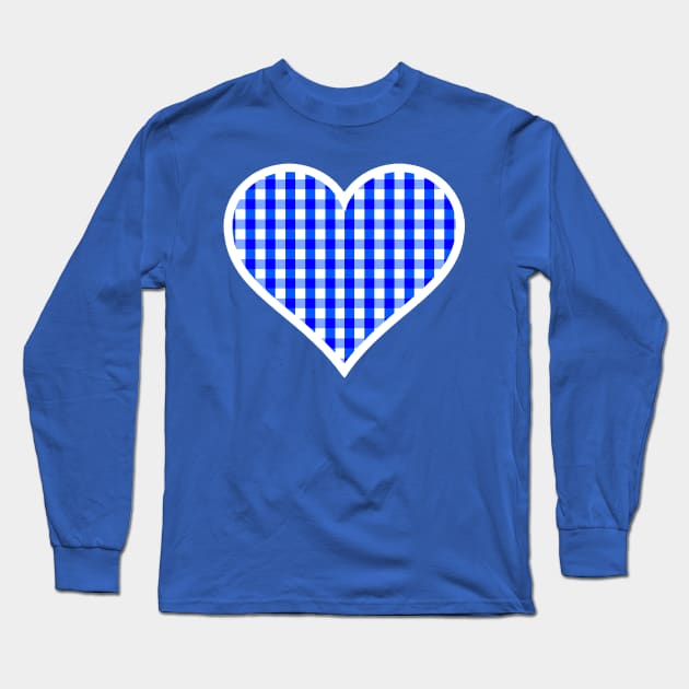 Bright Blue and White Gingham Heart Long Sleeve T-Shirt by bumblefuzzies